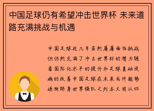 中国足球仍有希望冲击世界杯 未来道路充满挑战与机遇
